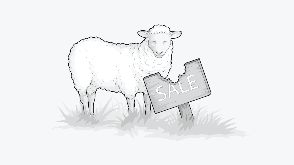 owca jedząca znak wyprzedaży